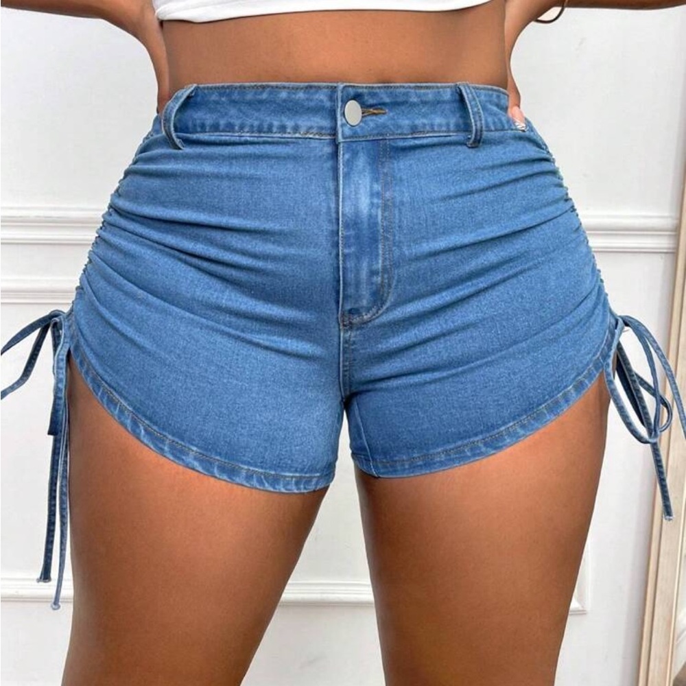 Denim Shorts with Side Ties